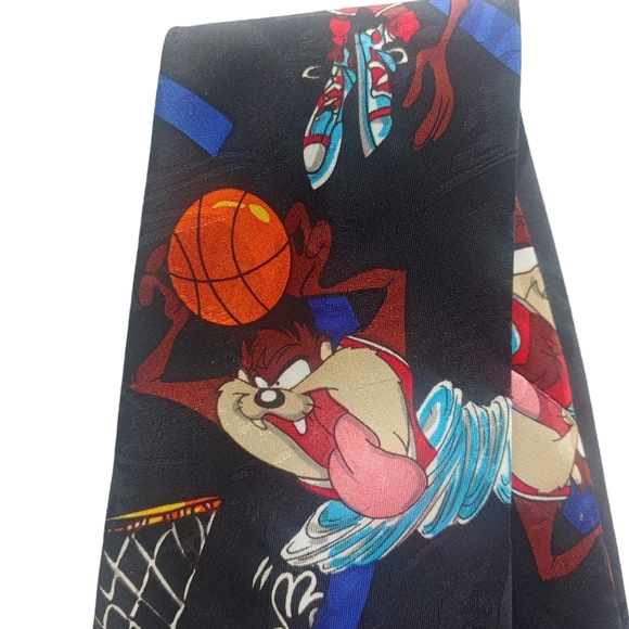 VINTAGE Looney Tunes Necktie Mens Black Taz Daffy Duck Basketball Tie Career Dad - Picture 3 of 9